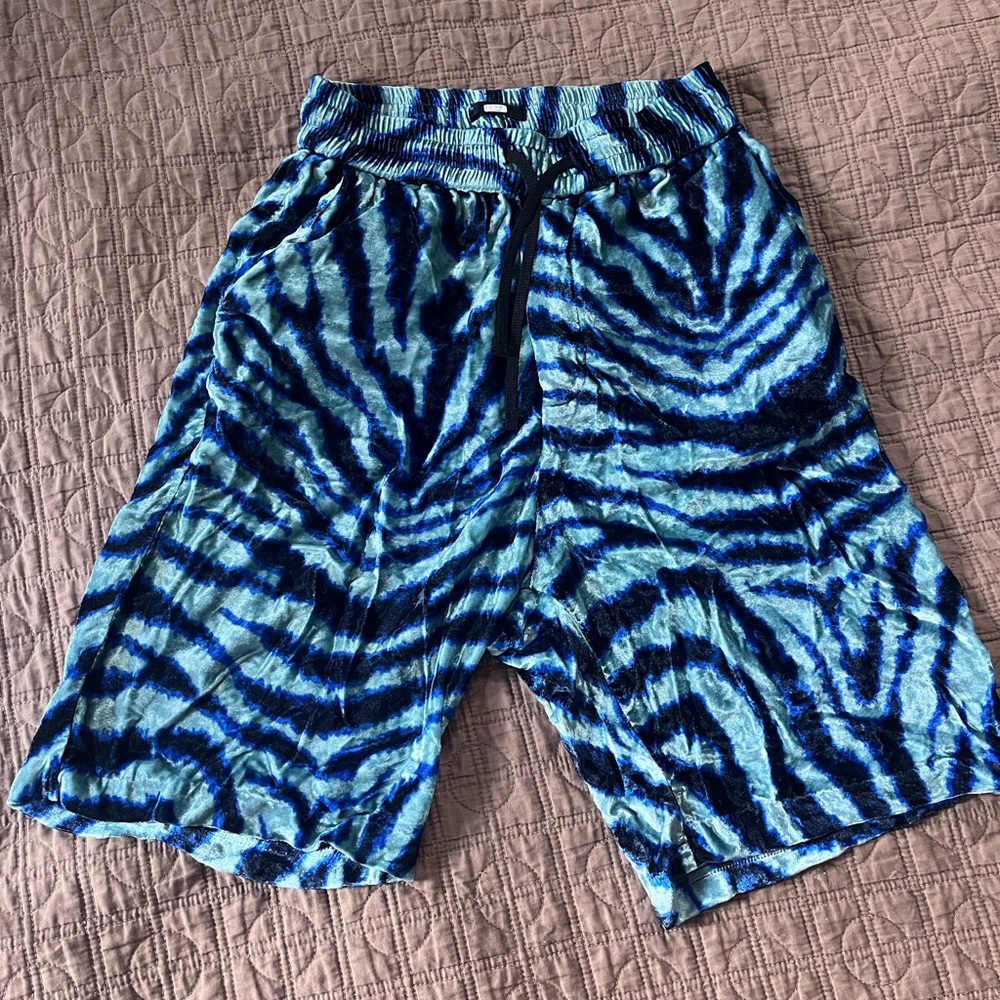 R13 velvet zebra print shorts in teal XS-S